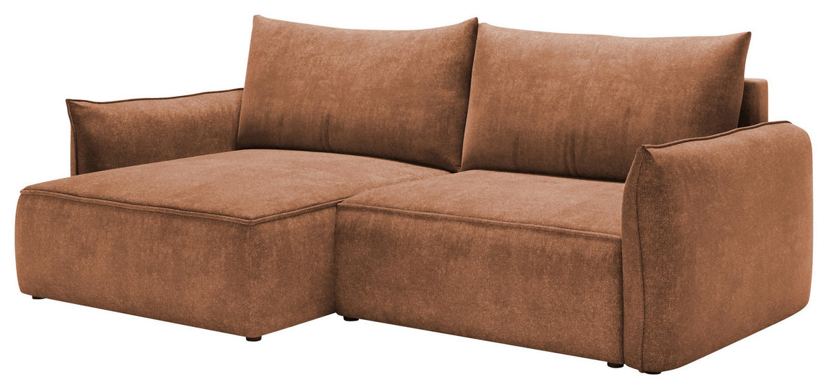 ECKSOFA Terracotta Struktur Rückenkissen, Bettkasten, Schlaffunktion, Rücken echt, Liegefläche im Originalstoff  - Terracotta/Schwarz, KONVENTIONELL, Kunststoff/Textil (148/266cm) - Milino