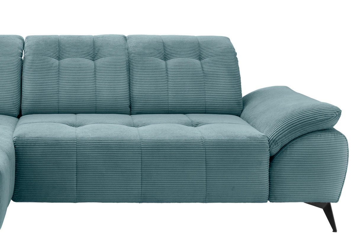 ECKSOFA FIORE in Cord Petrol Kopfteilverstellung, Sitzvorzug  180/280 cm  - Petrol/Schwarz, MODERN, Textil/Metall (180/280cm) - Livetastic