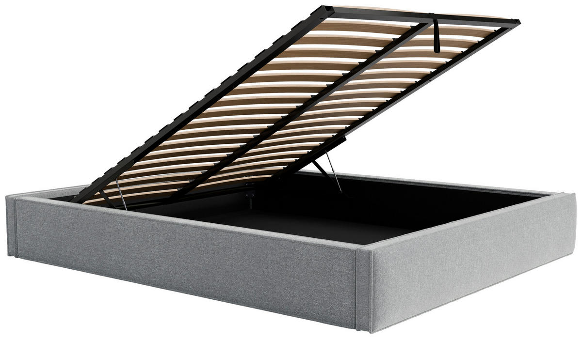 POLSTERBETT 120/200 cm,  in Hellgrau, Lattenrost, Bettkasten,  - Hellgrau/Schwarz, Design, Holz/Textil (120/200cm) - Chameo