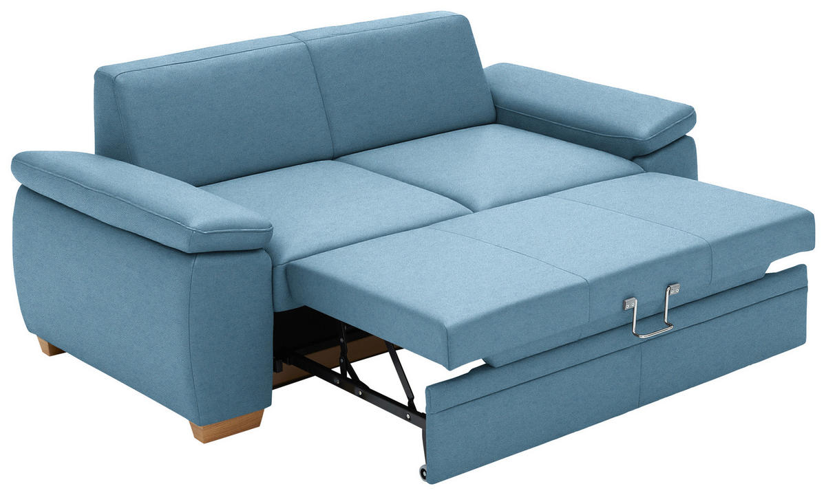 SCHLAFSOFA Chenille Blau  - Blau/Eiche Bianco, KONVENTIONELL, Holz/Textil (196/90/100cm) - Beldomo Style