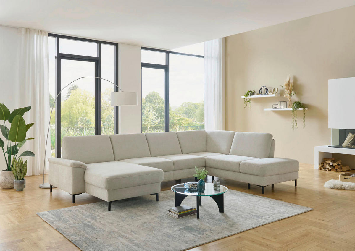 WOHNLANDSCHAFT Dieter Knoll Greige Chenille  - Greige/Schwarz, Design, Textil/Metall (175/349/235cm) - Dieter Knoll