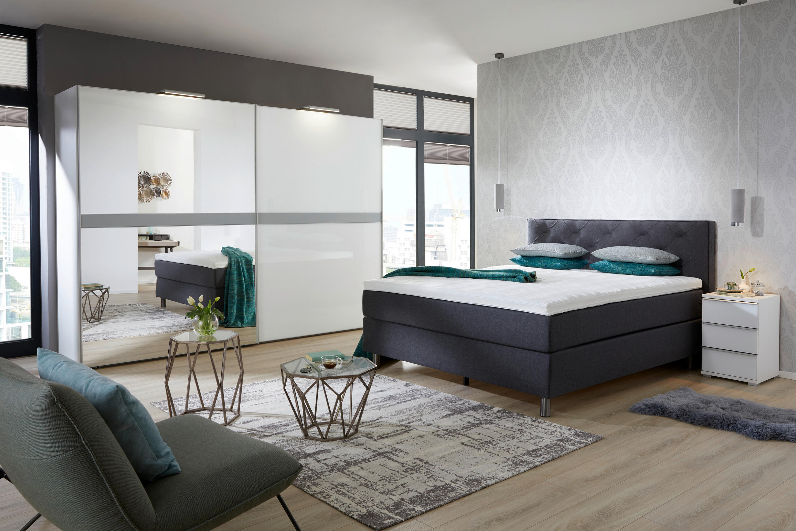 BOXSPRINGBETT 180/200 cm in Grau - Alufarben/Grau, KONVENTIONELL, Textil/Metall (180/200cm) - Welnova