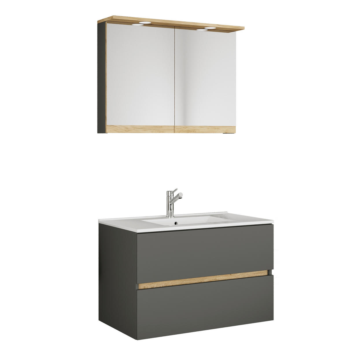 BADEZIMMER 3-teilig 110 cm  - Honigeiche/Weiss, Trend, Keramik/Holzwerkstoff (110cm) - MID.YOU