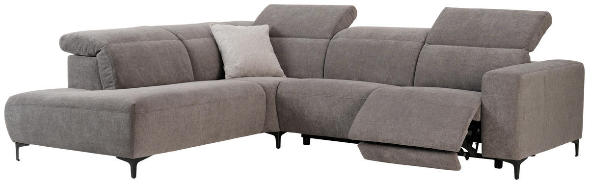 ECKSOFA in Flachgewebe Dunkelgrau  - Dunkelgrau/Schwarz, Design, Textil/Metall (238/290cm) - Pure Home Lifestyle
