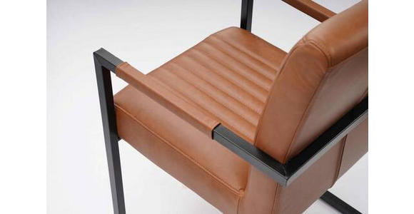 ARMLEHNSTUHL in Eisen Echtleder pigmentiert - Cognac/Schwarz, Design, Leder/Metall (55/91/64cm) - Ambia Home
