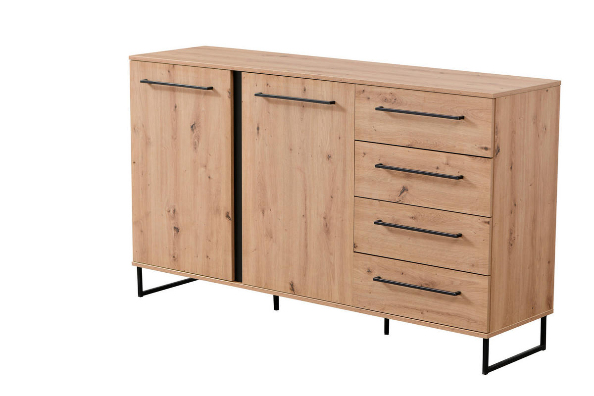 KOMODA, čierna, farba duba, 159/95/42 cm - čierna/farba duba, Basics, kompozitné drevo (159/95/42cm) - Xora