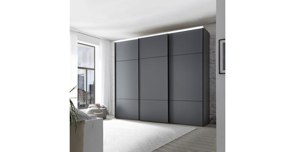SCHWEBETÜRENSCHRANK in Grau - Schwarz/Grau, Design, Glas/Holzwerkstoff (249/222cm) - Moderano