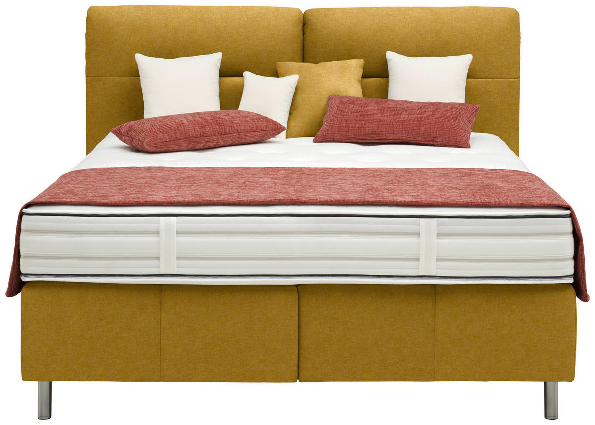 BOXSPRINGBETT 140/200 cm  in Senfgelb  - Senfgelb/Alufarben, KONVENTIONELL, Textil/Metall (140/200cm) - Dieter Knoll