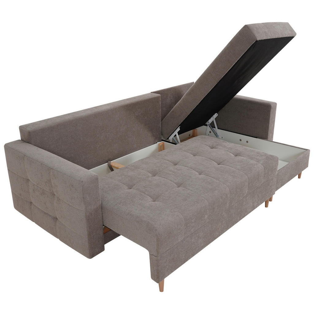 Thumbnail - Mid.you Ecksofa, Hellbraun, Textil, 3-Sitzer, Füllung: Schaumstoffflocken, seitenverkehrt montierbar, Eckteil, L-Form, 2...