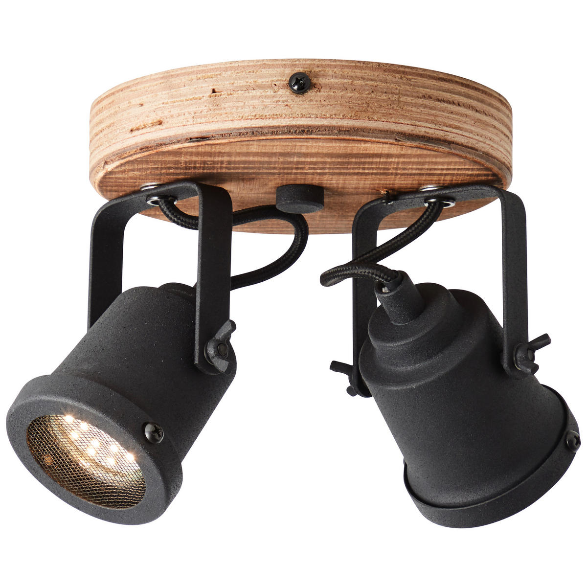 DECKENLEUCHTE   - Schwarz/Braun, Natur, Holz/Metall (13/21/16cm) - Brilliant