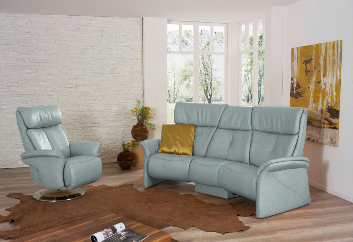 TRAPEZSOFA in Echtleder Hellblau  - Naturfarben/Hellblau, Konventionell, Leder/Holz (208/103/105cm) - Himolla Komfortklass