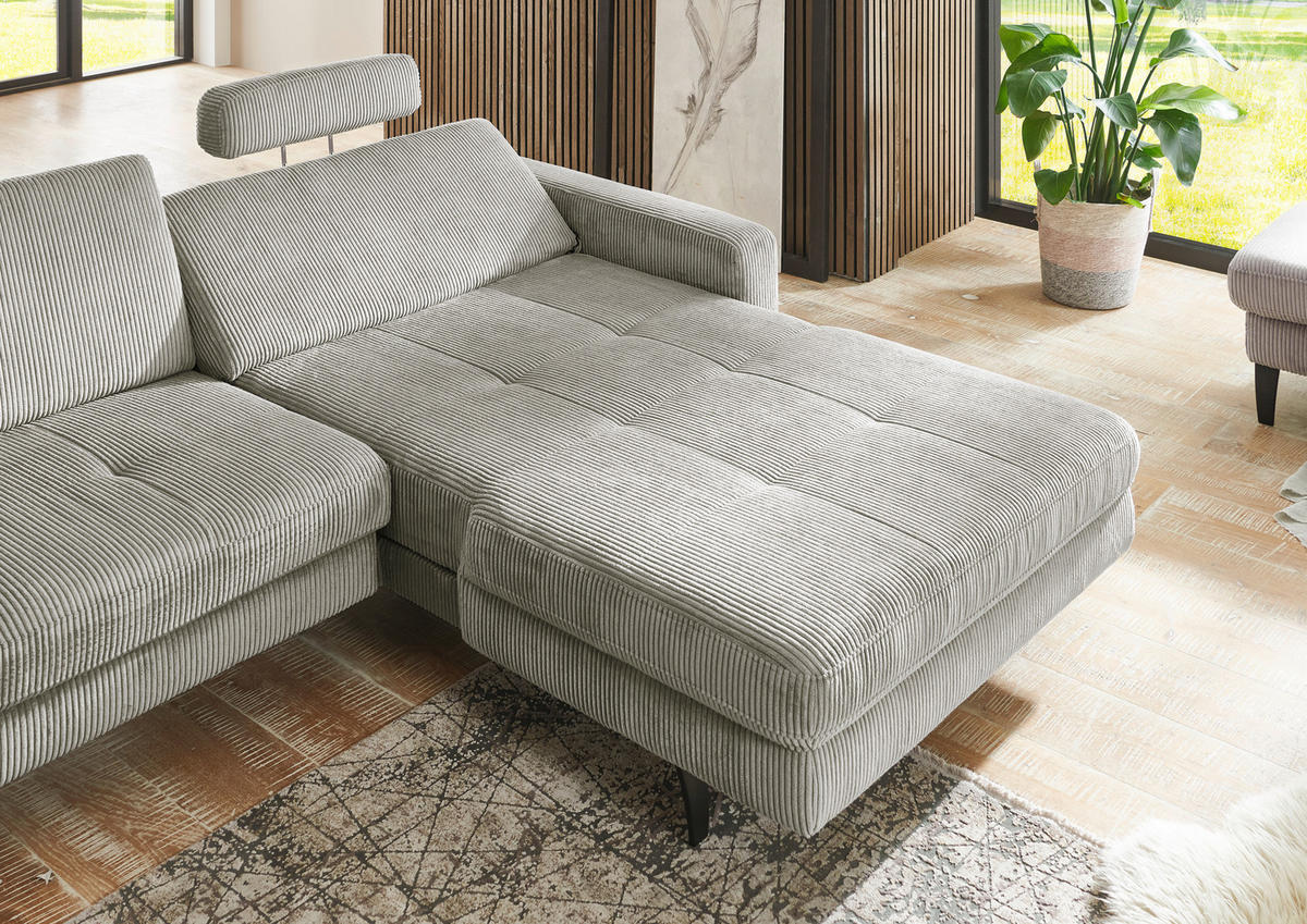 ECKSOFA in Cord Greige  - Greige/Schwarz, Modern, Textil/Metall (302/177cm) - Beldomo Style