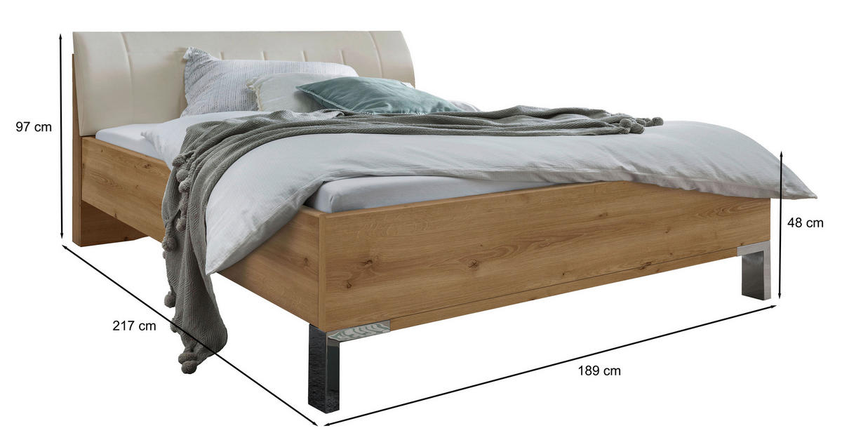 BETT 180/200 cm  in Champagner, Eiche Bianco   - Eiche Bianco/Champagner, Konventionell, Holzwerkstoff/Textil (180/200cm) - Venda