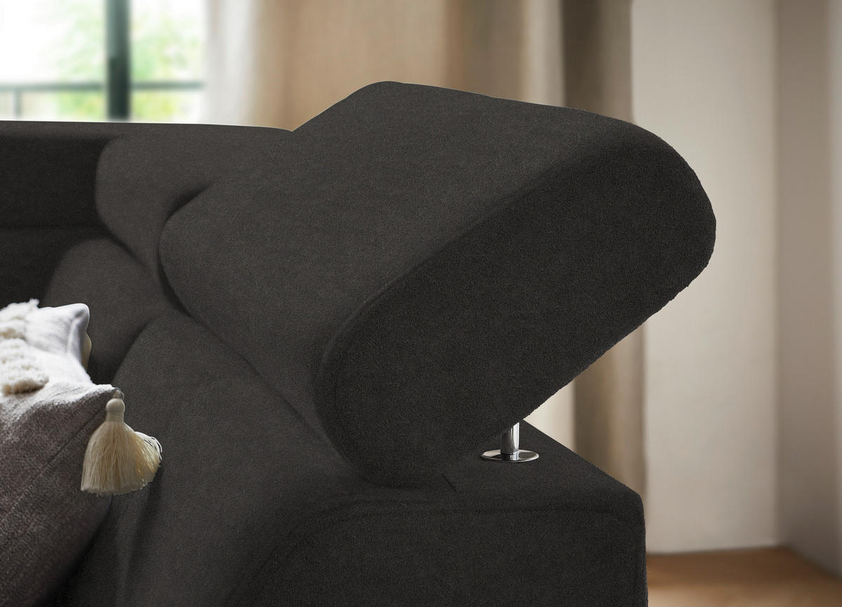 ECKSOFA in Mikrofaser Dunkelgrau  - Dunkelgrau/Schwarz, Design, Textil/Metall (260/203cm) - Stylife