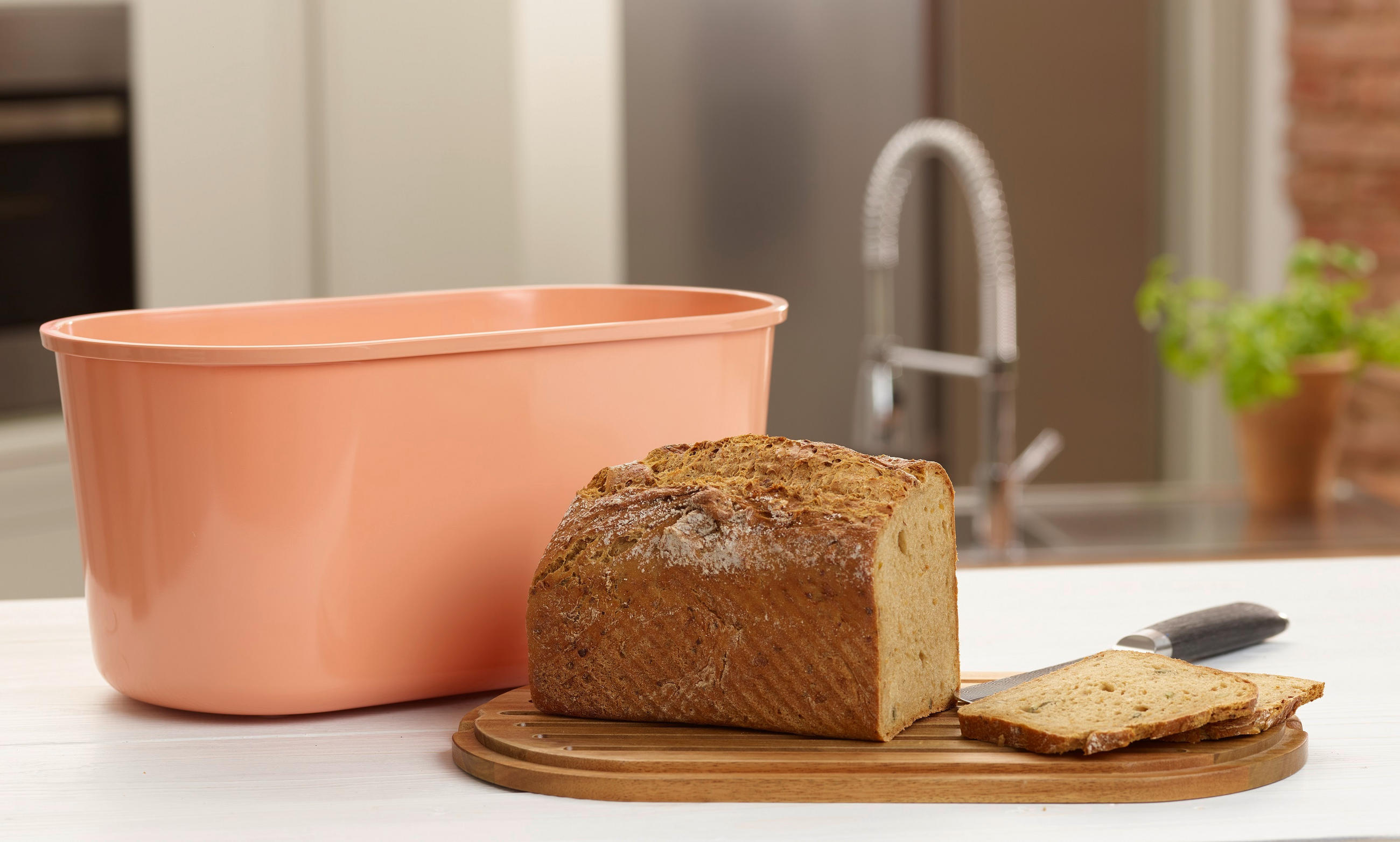 Chlebník na pečivo,  - korály/barvy akácie, Basics, dřevo/plast (37/21,5/17,20cm) - Echtwerk