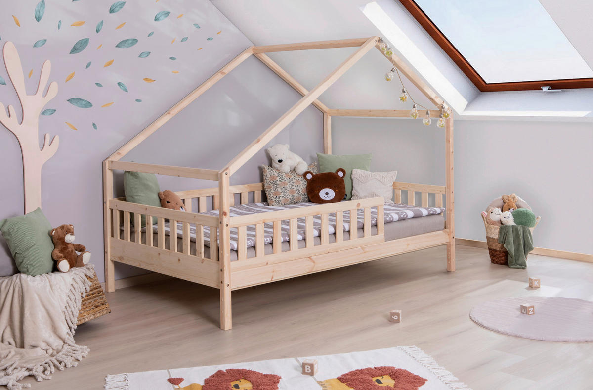 HAUSBETT Matratze, Rollrost, Absturzsicherung 120/200 cm  in Naturfarben  - Weiß/Naturfarben, MODERN, Holz/Textil (120/200cm) - MID.YOU