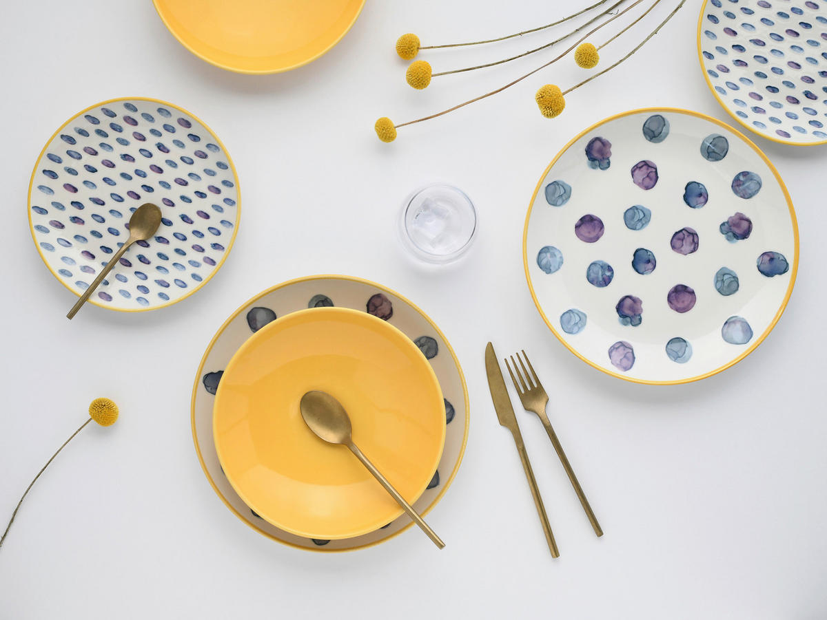 TAFELSERVICE Maisie 12-teilig  - Blau/Gelb, Basics, Keramik - Creatable