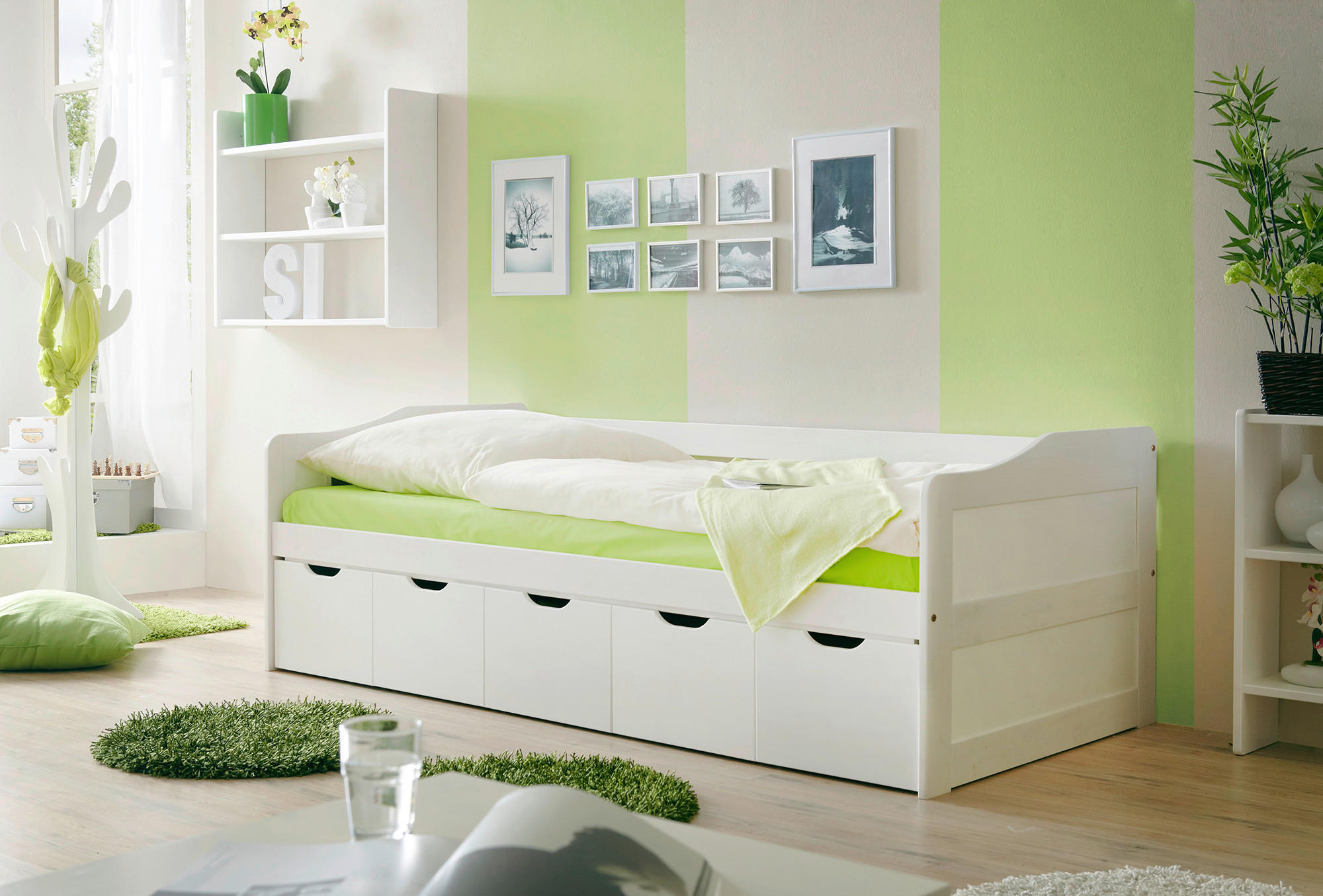 STAURAUMBETT 90/200 cm  in Weiß  - Weiß, MODERN, Holz (90/200cm) - MID.YOU
