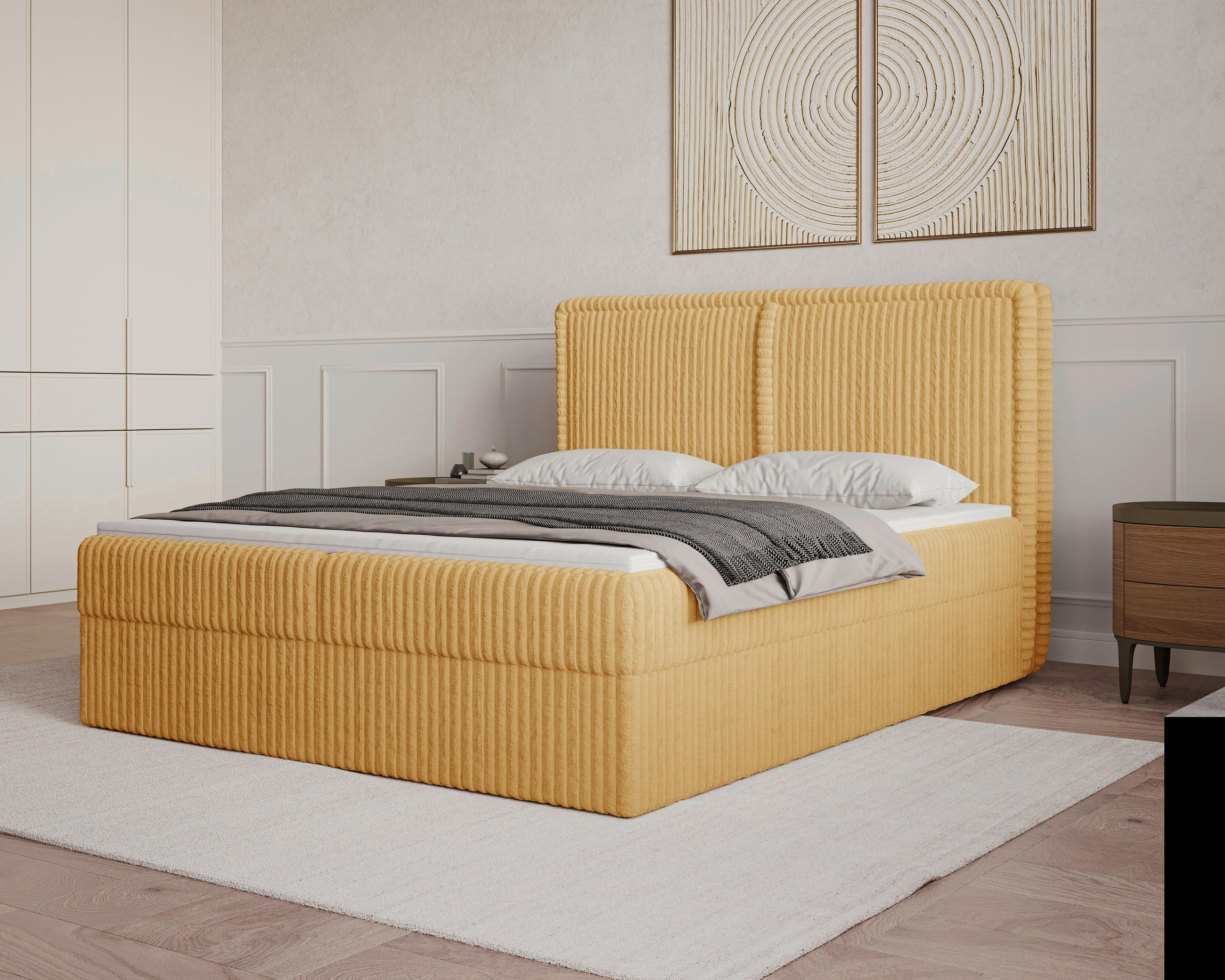 BOXBETT 160/200 cm,  in Currygelb, Bettkasten, Topper, H2 + H3 = mittel + fest  - Currygelb/Schwarz, MODERN, Holz/Kunststoff (160/200cm) - MID.YOU