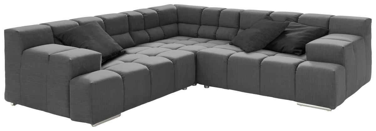 ECKSOFA in Flachgewebe, Leinenoptik Dunkelgrau  - Dunkelgrau/Schwarz, Design, Textil/Metall (257/257cm) - Designwerk