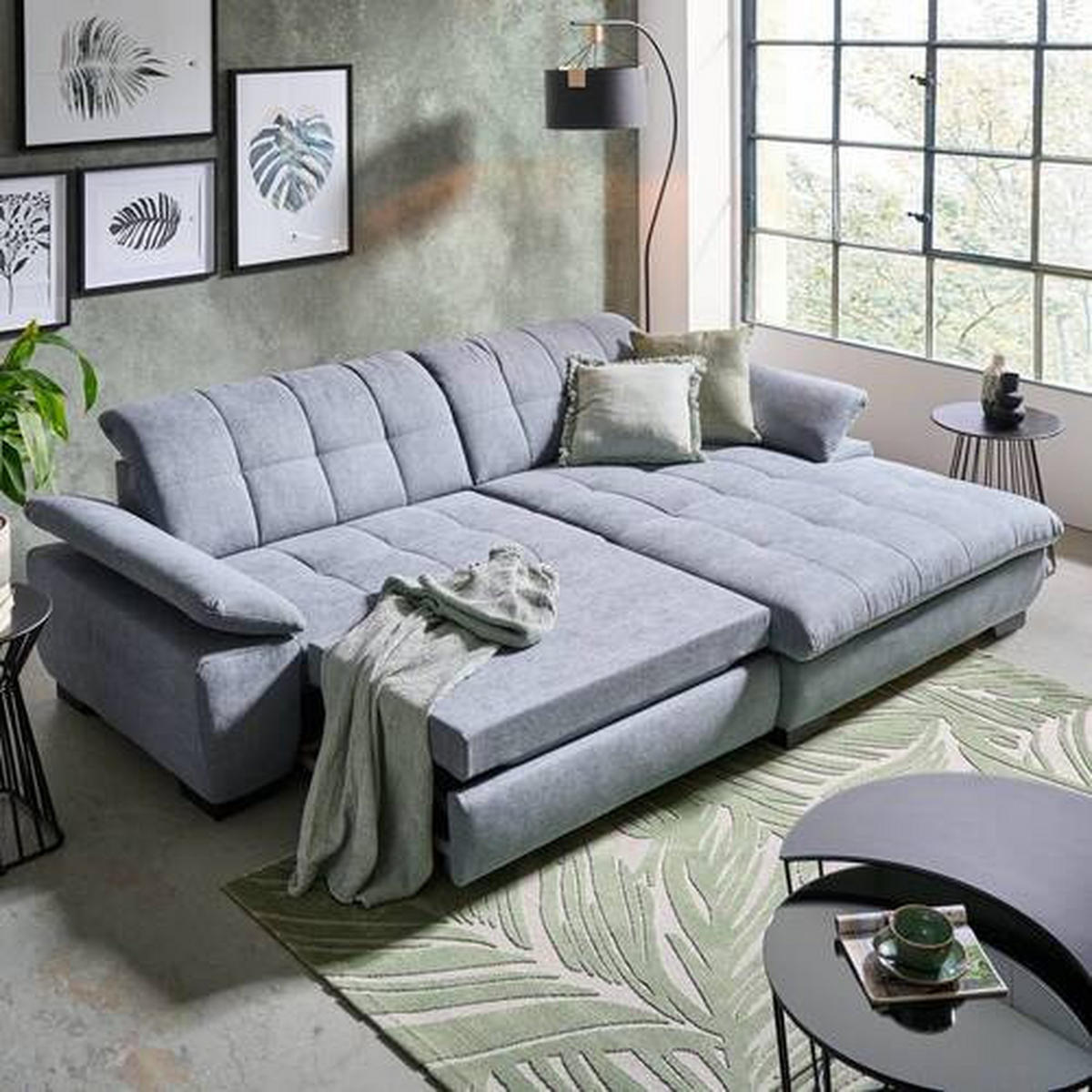 ECKSOFA in Webstoff Blaugrau  265/180 cm  - Blaugrau/Schwarz, Design, Textil/Metall (265/180cm) - Carryhome
