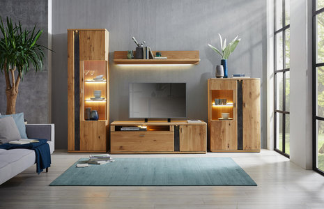 Wohnwand 4 Teilig Mit Echtholz Und Glas Shoppen