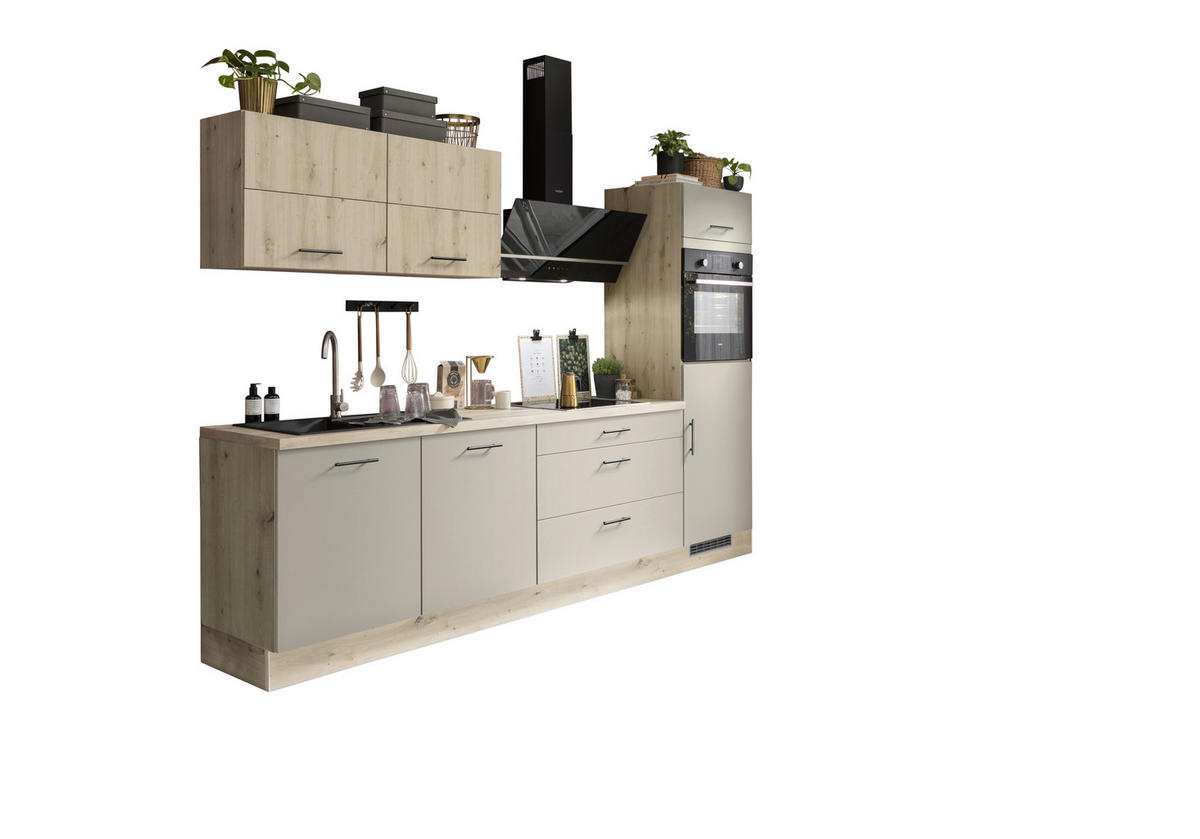 KUHINJSKI BLOK BREZ APARATOV - siva/barve hrasta, Basics, leseni material (280cm) - Venda