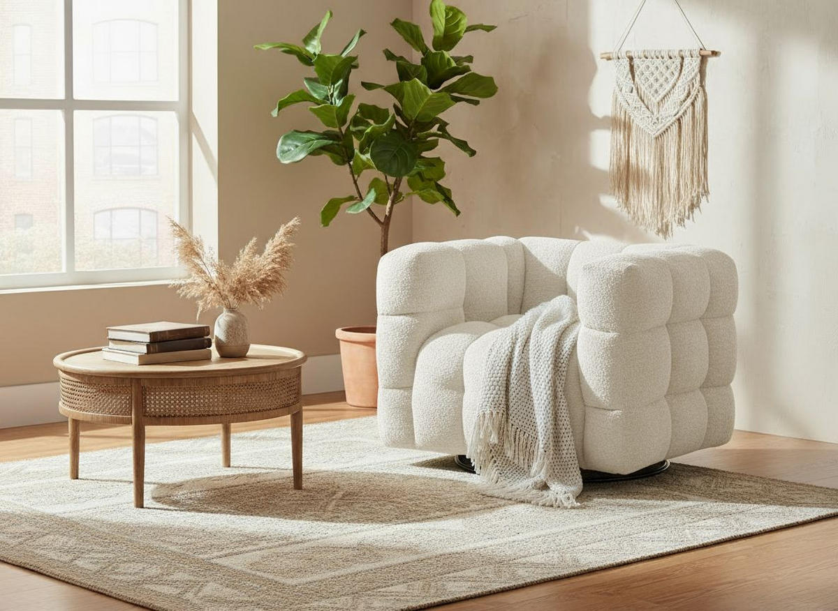 SESSEL in Bouclé Weiß  - Schwarz/Weiß, Design, Textil/Metall (94/83/71cm) - Livetastic