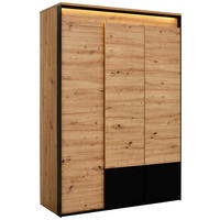 DREHTÜRENSCHRANK Schwarz, Eiche Artisan 3 Tür(en)  - Schwarz/Eiche Artisan, KONVENTIONELL, Holzwerkstoff (140/200/55cm) - Voleo