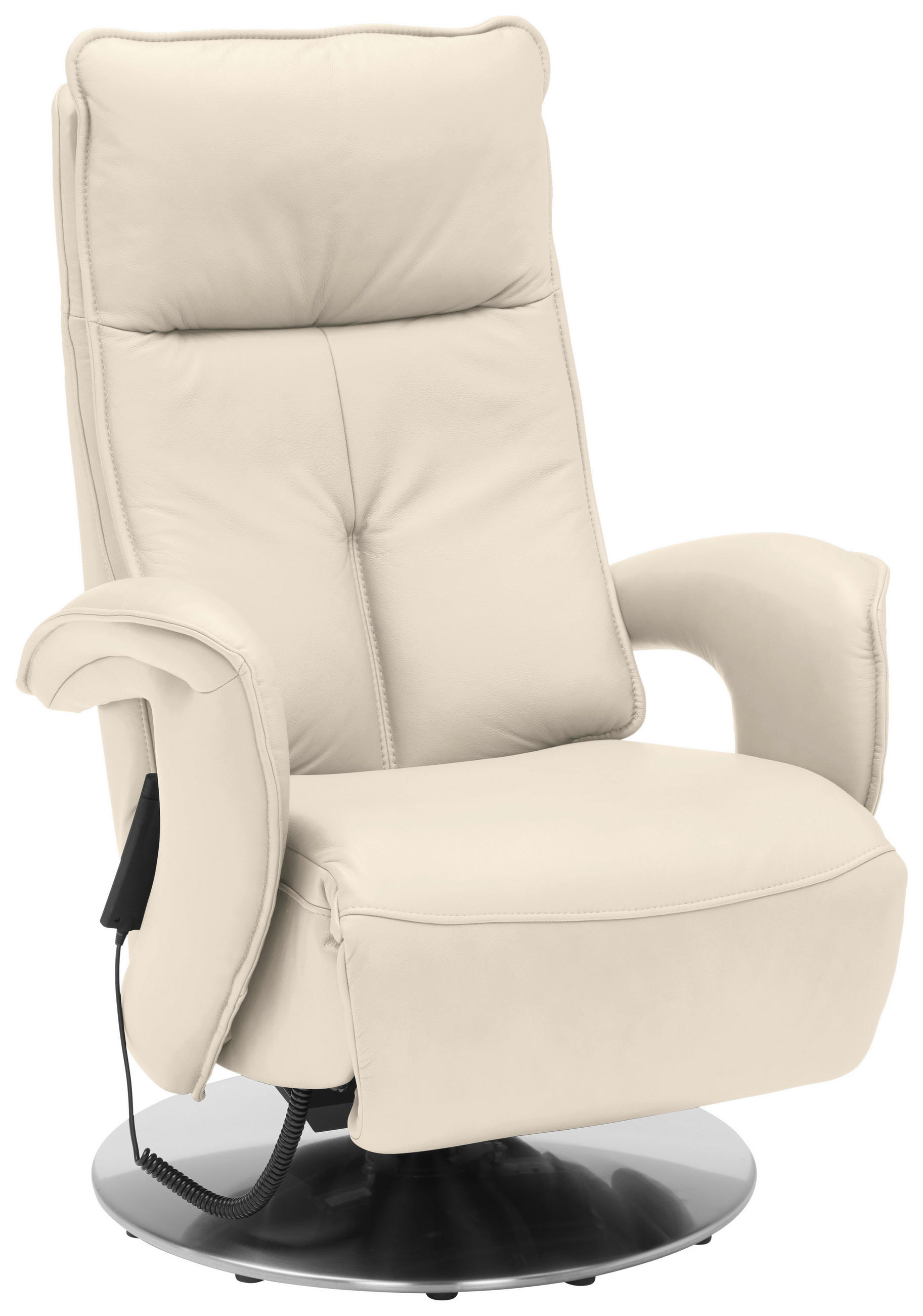 RELAXSESSEL Echtleder Relaxfunktion    - Chromfarben/Naturfarben, Design, Leder/Metall (77/110/87cm) - Valdera