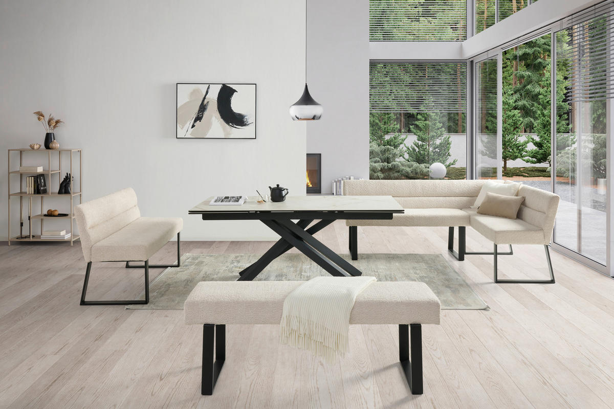 ECKBANK 190/150 cm Webstoff, Bouclé Beige   - Beige/Schwarz, KONVENTIONELL, Textil/Metall (190/150cm) - MID.YOU