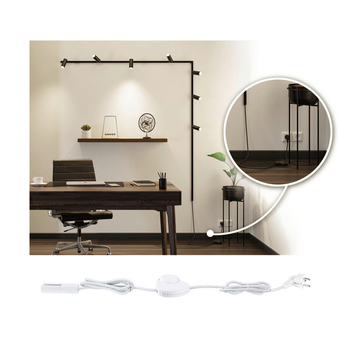 SCHIENENSYSTEM-EINSPEISER - Schwarz, Basics, Kunststoff (200/1,8/1,8cm) - Paulmann