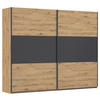 GARDEROB MED SKJUTDÖRRAR 261/210/59 cm 2-dörrar - aluminiumfärg/ek Artisan, Modern, metall/trämaterial (261/210/59cm) - Rauch Möbel