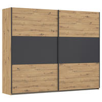 SCHWEBETÜRENSCHRANK in Grau, Alufarben, Eiche Artisan  - Alufarben/Eiche Artisan, Modern, Holzwerkstoff/Metall (261/210/59cm) - Rauch Möbel
