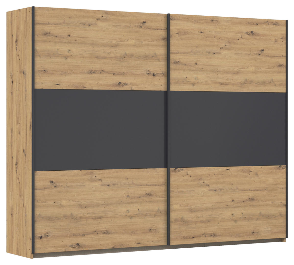SCHWEBETÜRENSCHRANK in Grau, Alufarben, Eiche Artisan  - Alufarben/Eiche Artisan, Modern, Holzwerkstoff/Metall (261/210/59cm) - Rauch Möbel