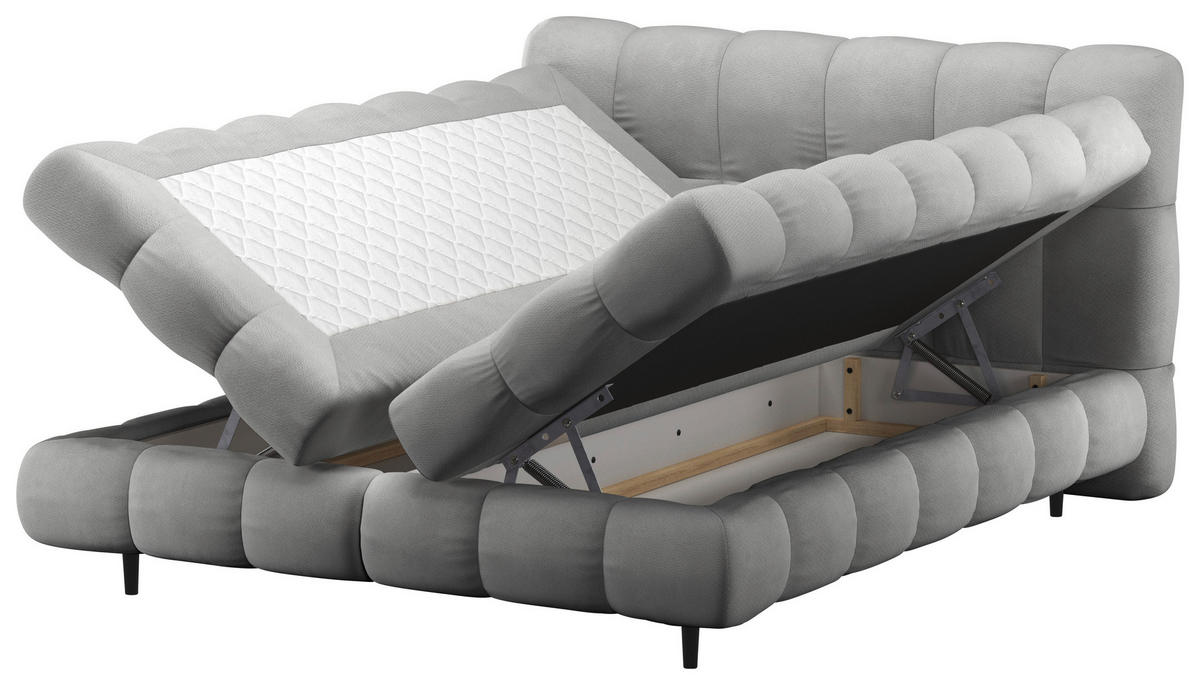 BOXBETT 200/200 cm,  in Silberfarben, gepolstertes Kopfteil, Bettkasten, Topper, H3 + H3 = fest  - Silberfarben/Schwarz, Design, Textil/Metall (200/200cm) - Ti'me