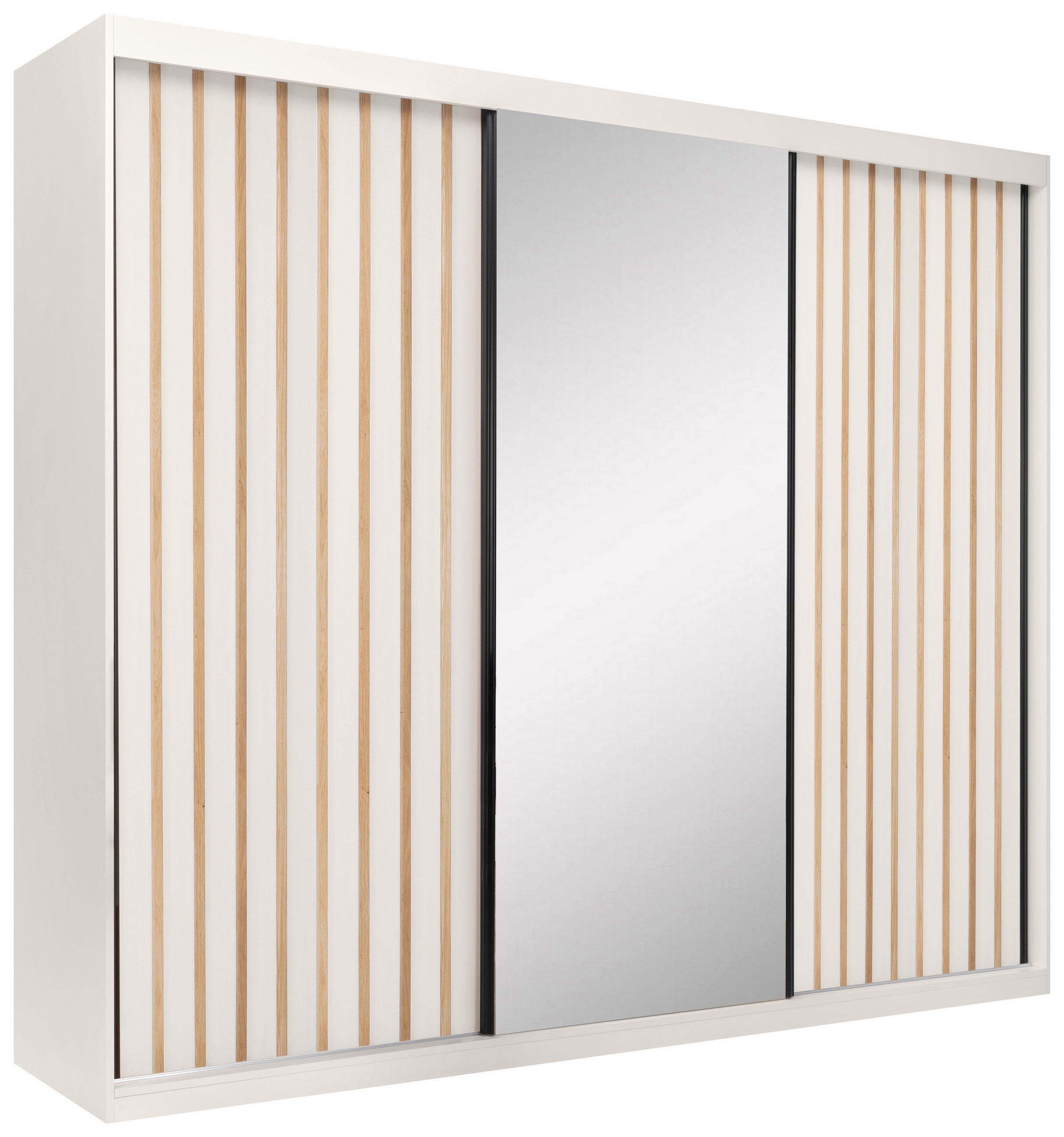 SCHIEBETÜRENSCHRANK 250/215/59,5 cm,  in Kaschmir, 3 Tür(en)  - Kaschmir/Schwarz, MODERN, Holzwerkstoff/Metall (250/215/59,5cm) - P & B