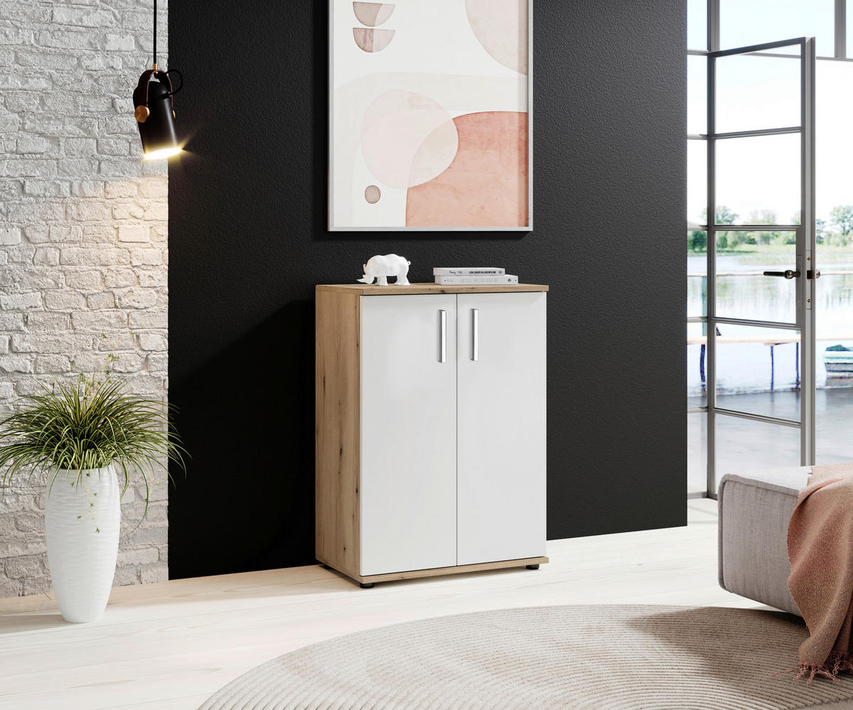 Kommode Basel 60/84/35 cm  in Weiss, Eichefarben  - Weiss/Eichefarben, Design, Holzwerkstoff/Kunststoff (60/84/35cm) - MID.YOU