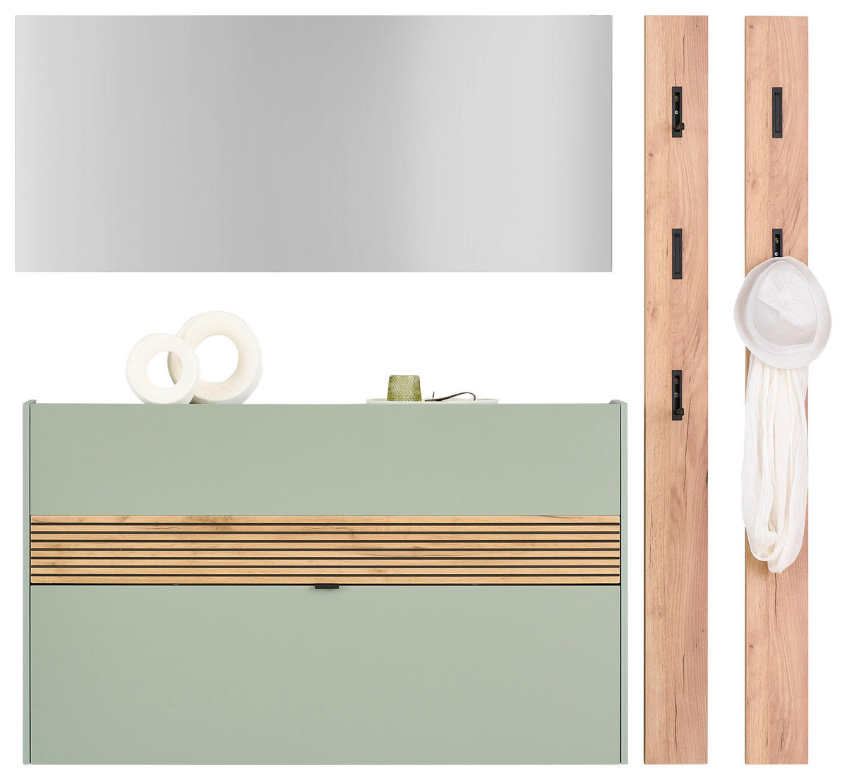 GARDEROBE 4-teilig  in 170/200/18 cm  - Eichefarben/Grün, Design, Glas/Holzwerkstoff (170/200/18cm) - Voleo