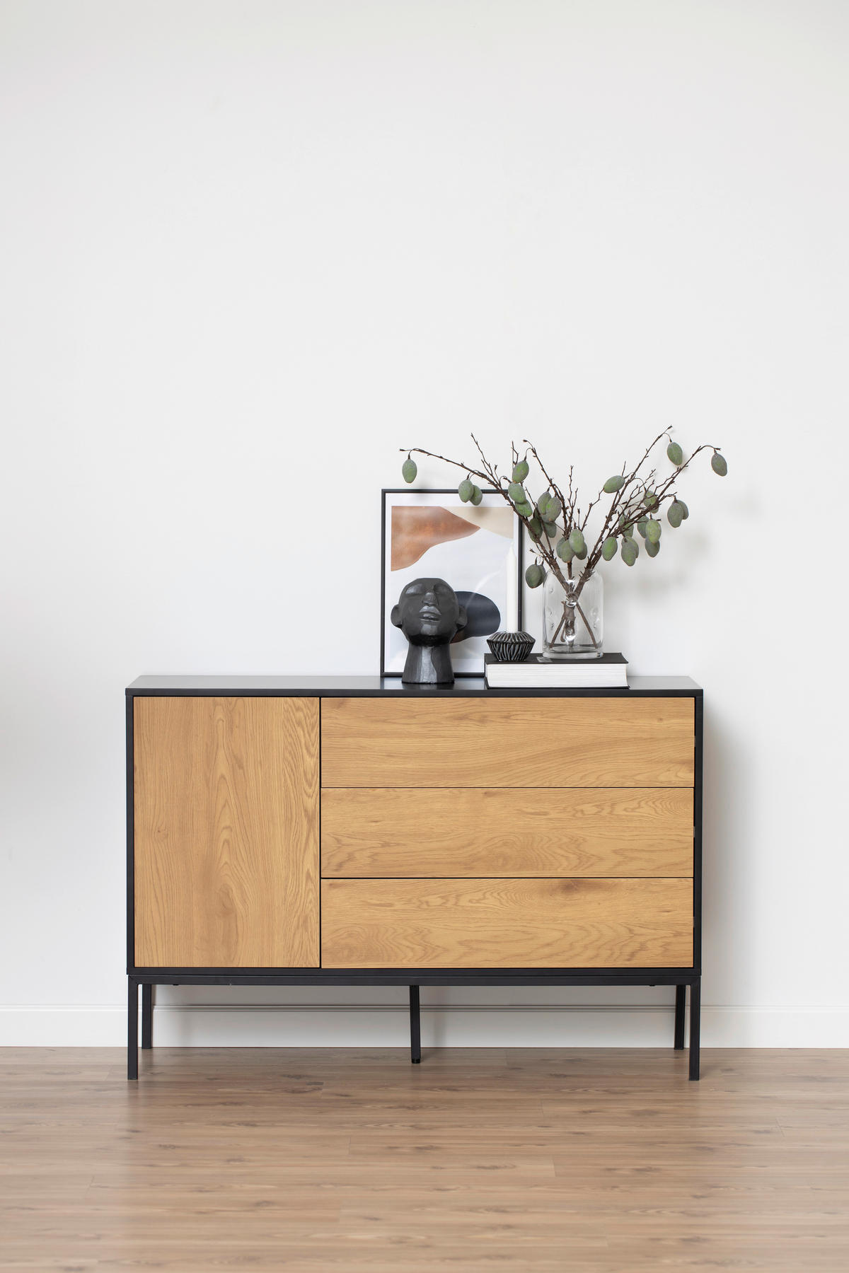 BYRÅ 120/82/40 cm  - skogsek/svart, Modern, metall/trämaterial (120/82/40cm) - Best Price