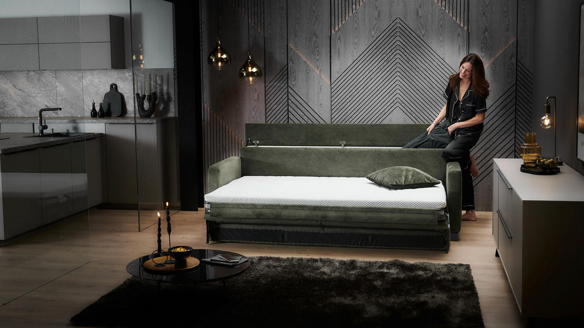 SCHLAFSOFA in Textil Dunkelgrün  - Dunkelgrün/Schwarz, Konventionell, Textil/Metall (232/77/116cm) - Dieter Knoll