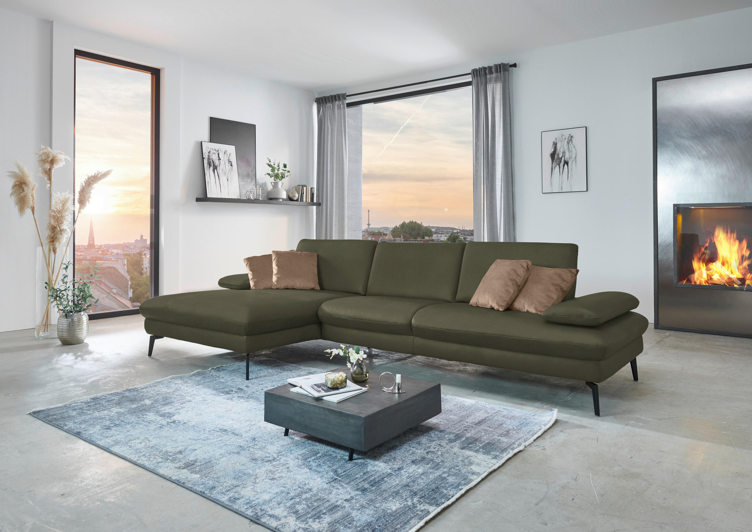 ECKSOFA in Echtleder Grau, Grün  - Schwarz/Grau, Design, Leder/Metall (157/325cm) - Dieter Knoll