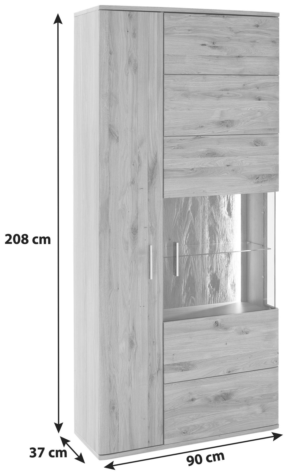 VITRÍNA, sukový dub, barvy dubu, 90/208/37 cm - černá/barvy dubu, Design, kov/dřevo (90/208/37cm) - Livetastic