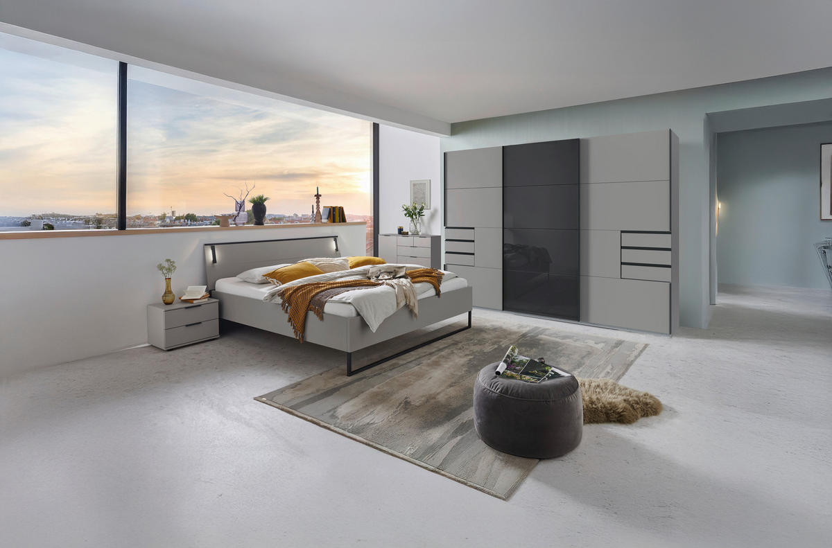 SCHWEBETÜRENSCHRANK 270/208/64 cm 3-türig Graphitfarben, Schwarz, Sahara  - Schwarz/Graphitfarben, Design, Glas/Holzwerkstoff (270/208/64cm) - Carryhome