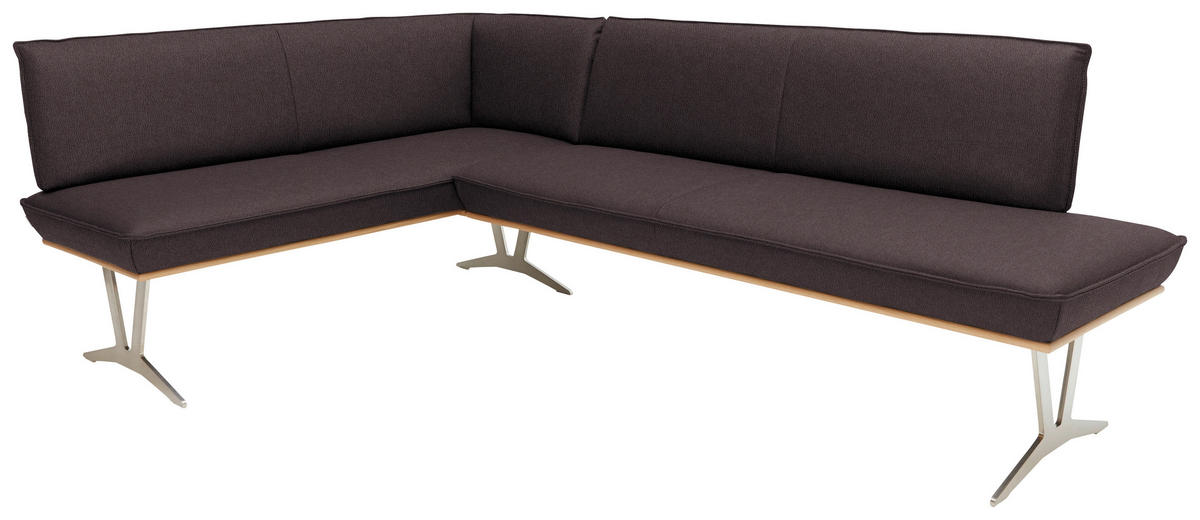 ECKBANK 152/257 cm  in Dunkelbraun  - Edelstahlfarben/Dunkelbraun, Design, Leder/Holz (152/257cm) - Ambiente