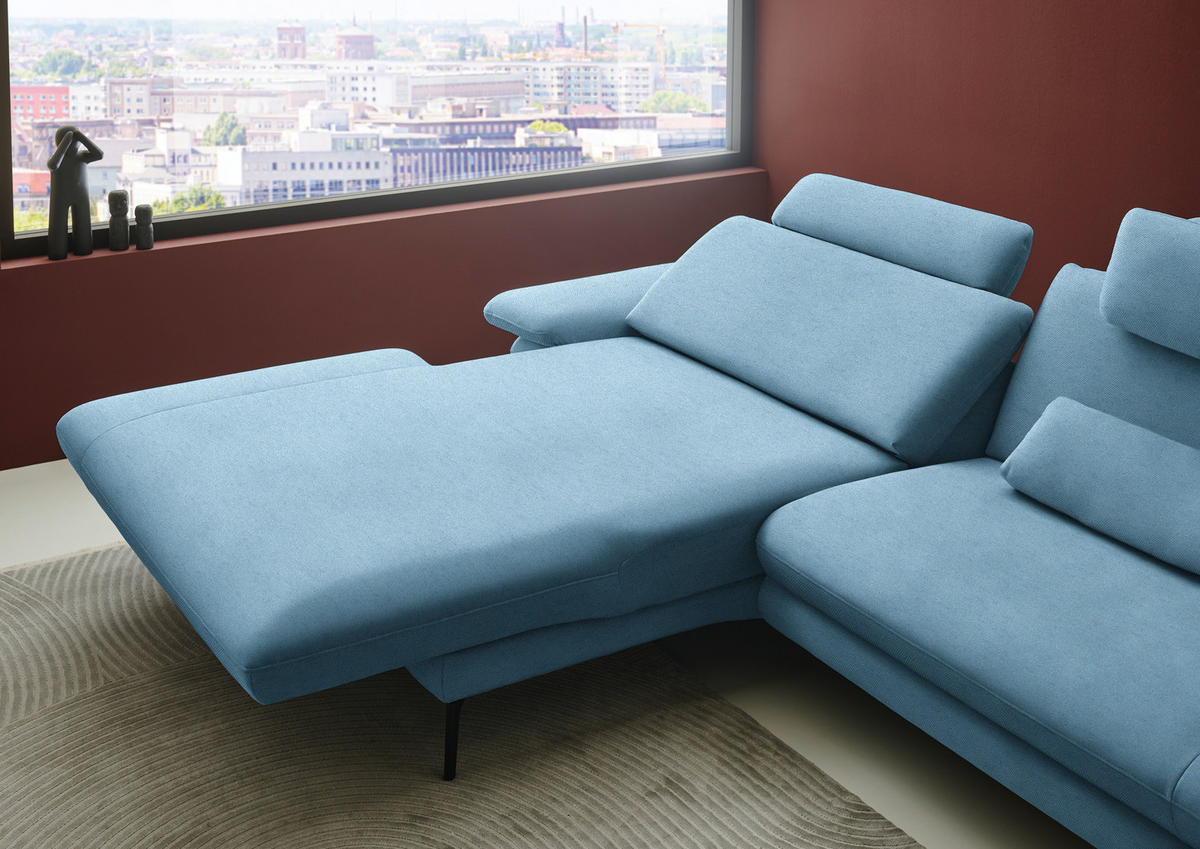 ECKSOFA Chenille, Flachgewebe Blau  - Blau/Schwarz, Design, Textil/Metall (180/284cm) - Dieter Knoll