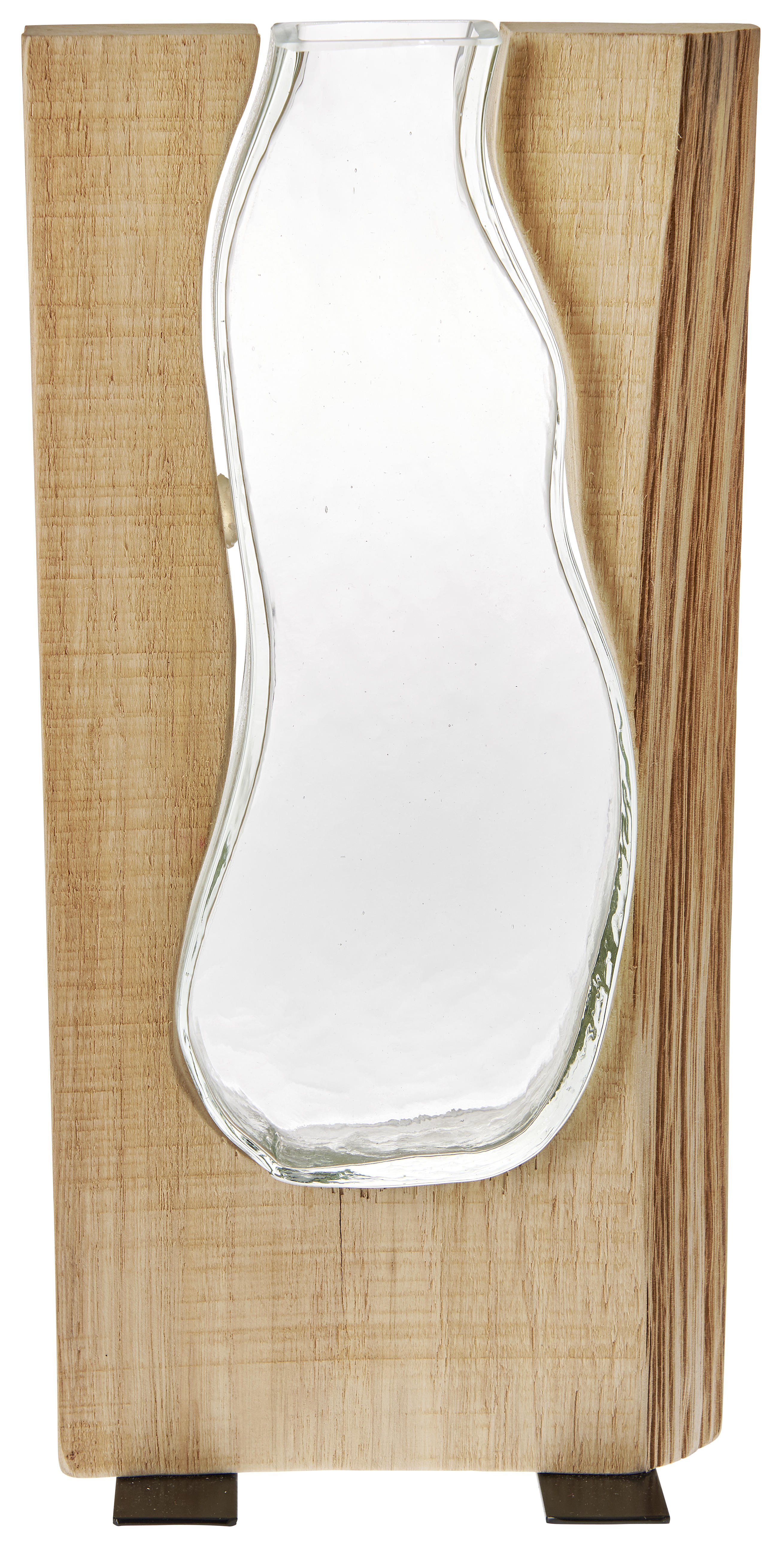VASE 36 cm  - Klar/Braun, Natur, Glas/Holz (20/36/9cm) - Leonardo