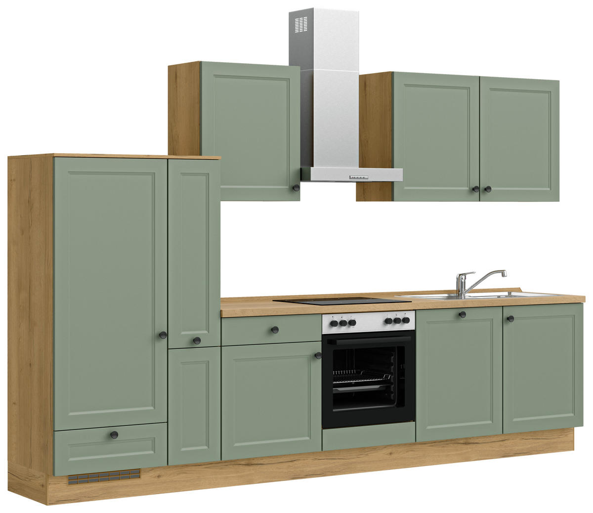 KÜCHENBLOCK 330 cm   in Eichefarben, Schilfgrün  - Schilfgrün/Eichefarben, MODERN, Holzwerkstoff/Metall (330cm) - Nobilia