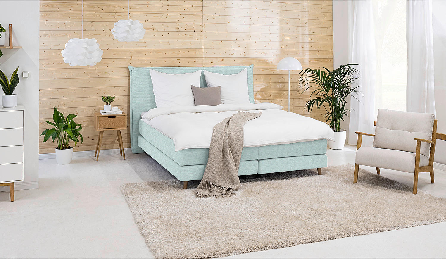 BOXSPRINGBETT 160/200 cm  in Hellgrün  - Eichefarben/Hellgrün, Design, Holzwerkstoff/Textil (160/200cm) - home24