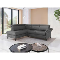 ECKSOFA 193/247 cm GLENDALE E in Flachgewebe Dunkelgrau Kopfteilverstellung  193/247 cm  - Dunkelgrau/Schwarz, KONVENTIONELL, Textil/Metall (193/247cm) - Sit & More